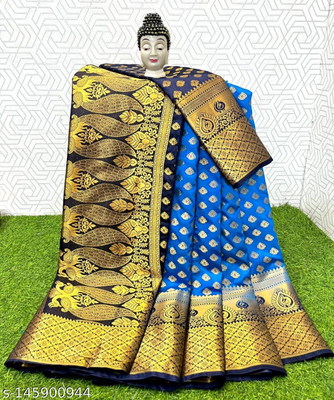 PRANJAL ART Printed Bollywood Jacquard, Art Silk Saree(Light Blue)