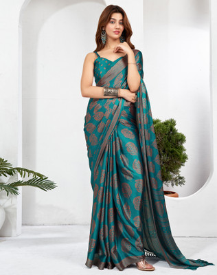 Divastri Printed, Embellished Daily Wear Satin, Georgette Saree(Blue)