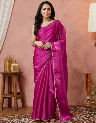 Samah Dyed, Embellished Bollywood Jimmy choo, Tissue Saree(Pink)