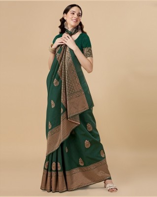 SWAMI STUDIO Woven Banarasi Jacquard Saree(Dark Green)