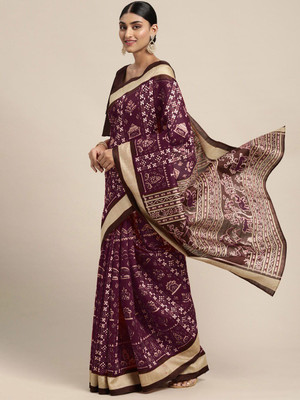 ANOUK Printed Sambalpuri Art Silk Saree(Brown)