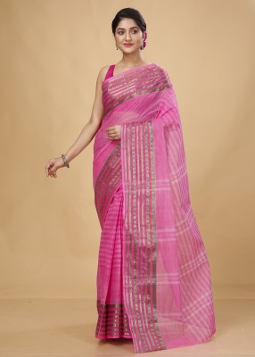 Happy Creation Woven Tant Handloom Cotton Blend Saree(Pink)