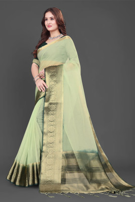 Aarunika SST Striped Bollywood Organza Saree(Green)