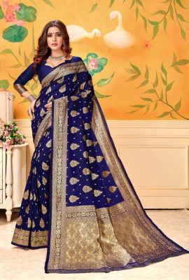 Kunjkala Woven Kanjivaram Pure Silk Saree(Dark Blue)
