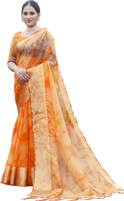 Aarunika AF Self Design Bollywood Organza Saree(Orange)