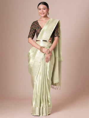Sareemall Woven Bollywood Tissue Saree(Cream)