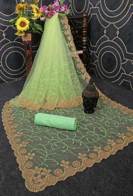 SkyFlock Embroidered, Embellished Bollywood Net Saree(Green)