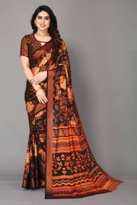 Fancy Fab Printed Daily Wear Brasso Saree(Black)