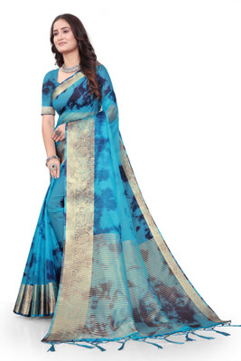 Aarunika BS Solid/Plain Bollywood Organza Saree(Blue)