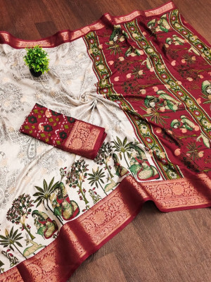 Sanwariya Silks Floral Print Bollywood Viscose Rayon Saree(Maroon)