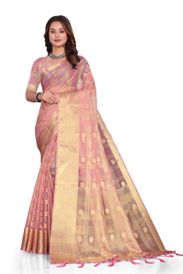 Aarunika MNT Solid/Plain Bollywood Organza Saree(Pink)