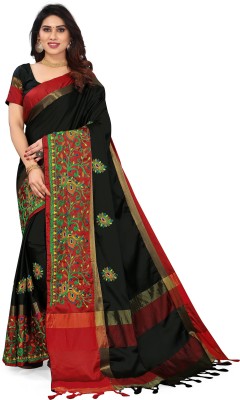 SERONA FABRICS Self Design, Printed, Embroidered, Woven Bollywood Jacquard, Cotton Silk Saree(Red, Black)