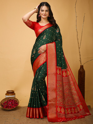 Divastri Printed Chinnalapattu Silk Blend Saree(Green)