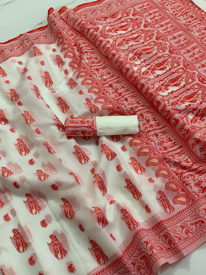EEVLI Woven Baluchari Cotton Silk Saree(White)