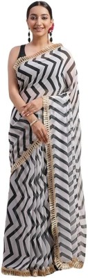 ROOP SUNDARI SAREES Printed Daily Wear Georgette Saree(Black, White)