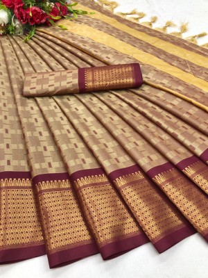 SSP TEX Woven Kanjivaram Silk Blend, Art Silk Saree(Maroon, Beige)