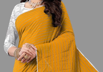 GRIFEZ Striped Bollywood Georgette Saree(Yellow)