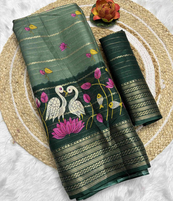 RegalDrapes Woven Manipuri Jacquard, Silk Blend Saree(Green)