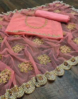 Radheradhey Embroidered, Floral Print Bollywood Net Saree(Orange)