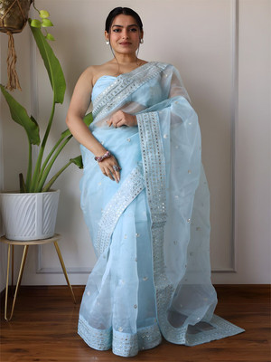 ANOUK Embellished Chanderi Georgette Saree(Blue)