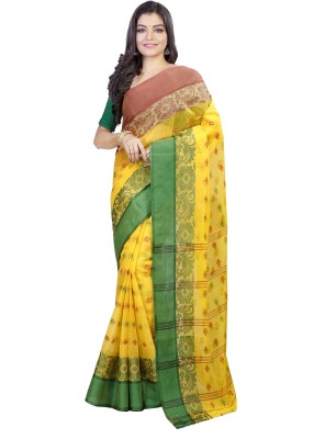 JMALL Woven Tant Pure Cotton Saree(Yellow)