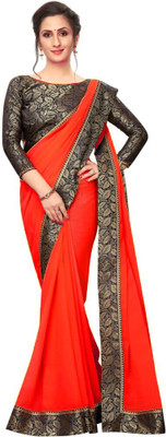 Maruti Creation Solid/Plain Bollywood Georgette Saree(Red)