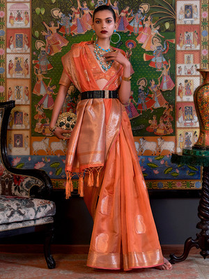 Divastri Embellished Bollywood Organza Saree(Orange)
