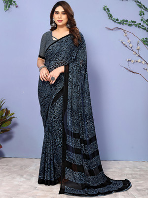Moda Rapido Printed, Self Design Daily Wear Georgette Saree(Blue)
