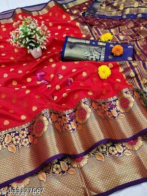 LAVYANSH CREATION Printed Banarasi Art Silk Saree(Red)