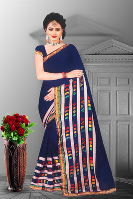 MS CREATIONS Printed Bollywood Georgette Saree(Dark Blue)