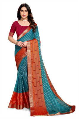 Divastri Printed Bollywood Chiffon, Brasso Saree(Light Blue)