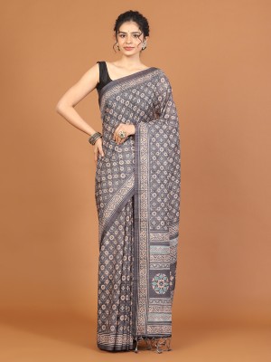 Meena Bazaar Printed Bollywood Art Silk Saree(Grey)