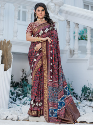 Sareemall Printed Chinnalapattu Viscose Rayon Saree(Maroon)
