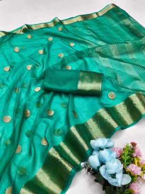 DHARM CREATION Solid/Plain Banarasi Organza Saree(Light Green)