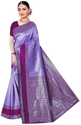 Fashionlu Printed Bandhani Cotton Silk Saree(Purple)