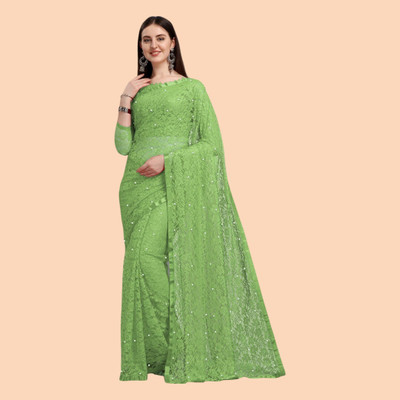 nexxxa Self Design, Floral Print Bollywood Net Saree(Green)