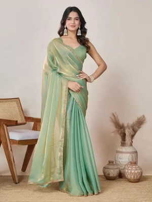 Classy Foriever Solid/Plain Bollywood Chiffon Saree(Green)