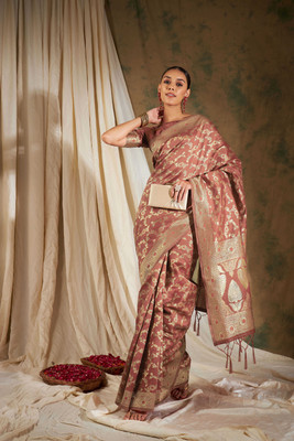 Sangria Woven Saree with Attached Blouse Silk Blend Saree(Pink)