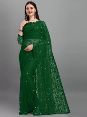 Naveeng Embroidered Handloom Cotton Blend Saree(Green)