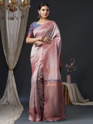 ANOUK Woven Banarasi Silk Blend Saree(Brown, Purple)