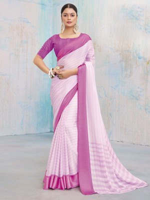 ANOUK Striped Banarasi Chiffon Saree(Pink)
