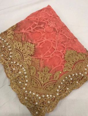 NIYANTAKSH Embroidered Bollywood Net Saree(Orange)