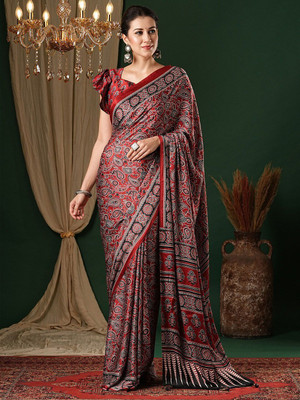 ANOUK Printed Daily Wear Pure Cotton Saree(Maroon)