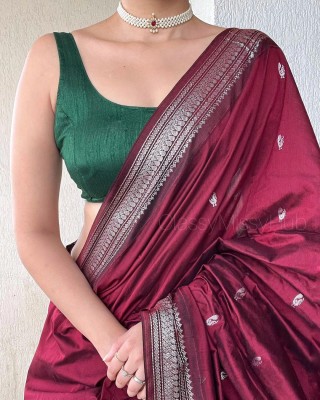 shiv textiles Self Design Banarasi Jacquard Saree(Maroon)