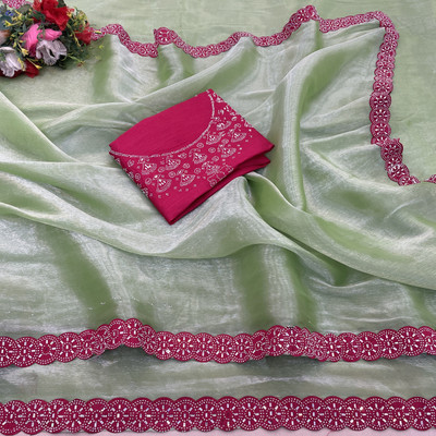 JENNYFEB Solid/Plain Bollywood Art Silk Saree(Light Green)