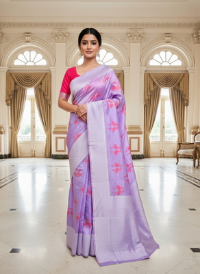 Sariya Embellished, Woven Kanjivaram Pure Silk, Art Silk Saree(Purple)