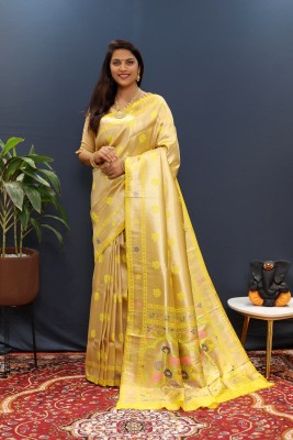 amirat Woven Banarasi Jacquard Saree(Yellow)