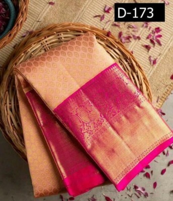 SHOPDROP Woven Kanjivaram Pure Silk Saree(Orange)