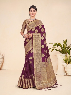 odette Woven Saree with Attached Blouse Viscose Rayon Saree(Purple)