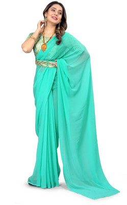 Tejal Creation Solid/Plain Bollywood Georgette Saree(Light Green)